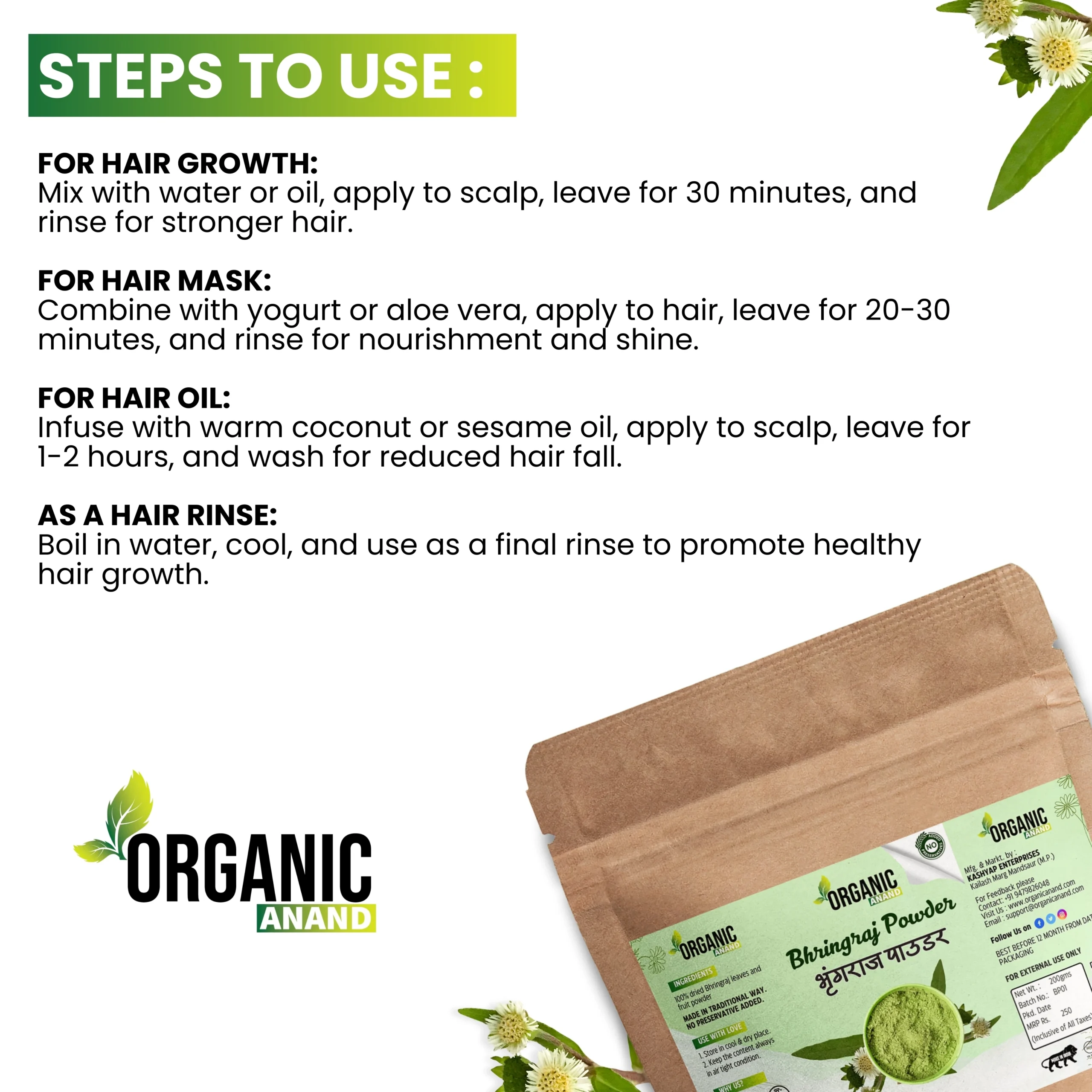 100% Organic Bhringraj Powder – Herbal Hair Care Powder (200gm) - Image 2